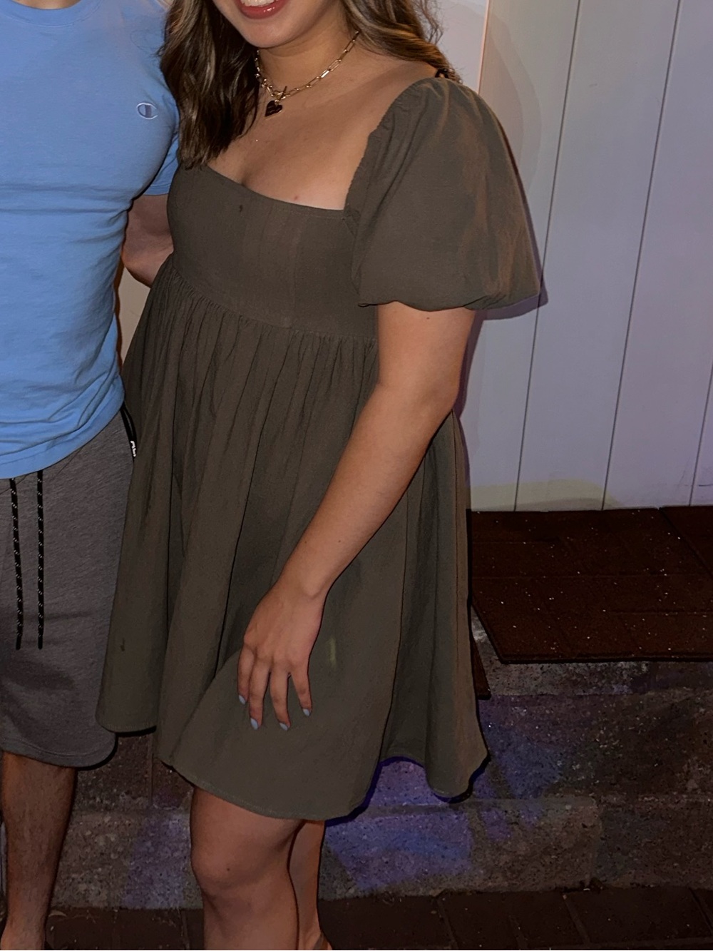 Forever 21 Olive Puff Sleeve Square Neck Tunic